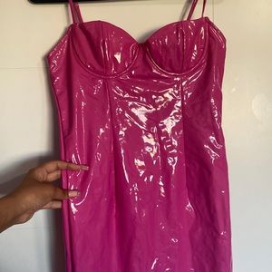 Pink faux leather zip up back dress in size 6. Was worn once.